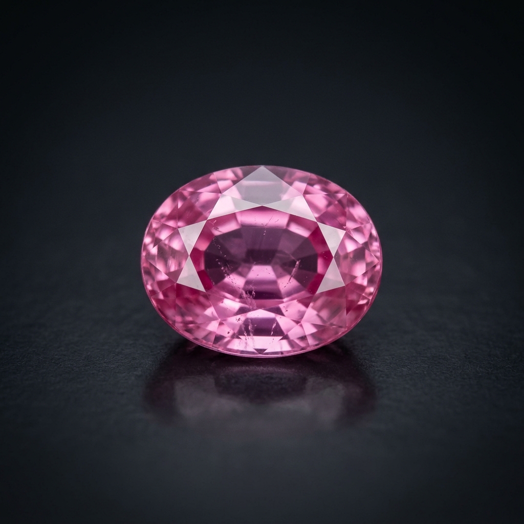 A hot pink Ceylon sapphire oval on a dark ground